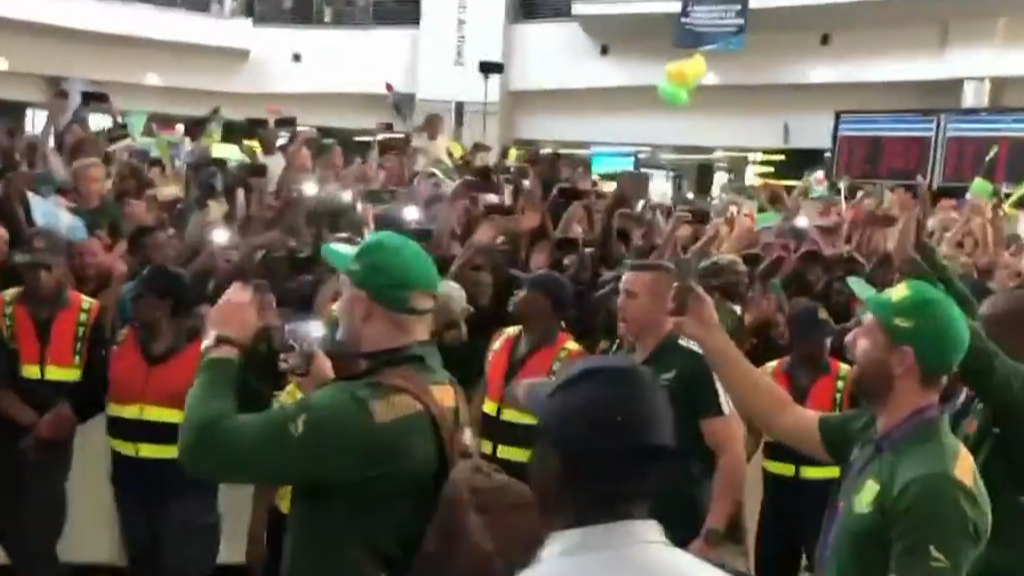 Springboks arrive home from RWC win