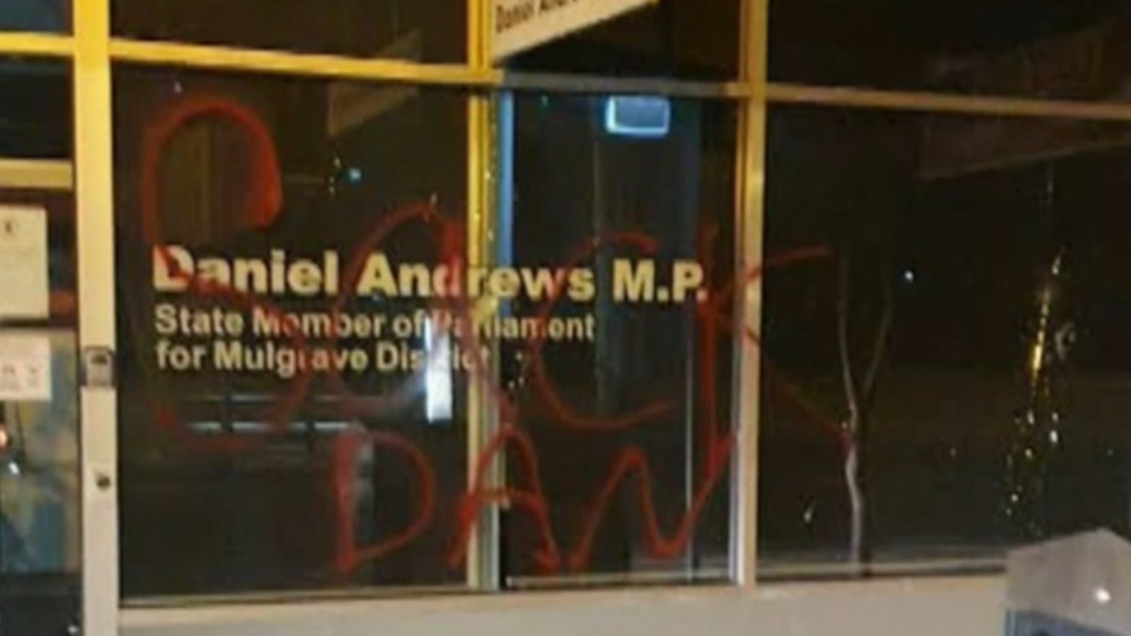 Coronavirus Victoria Premier S Office Daubed With Graffiti