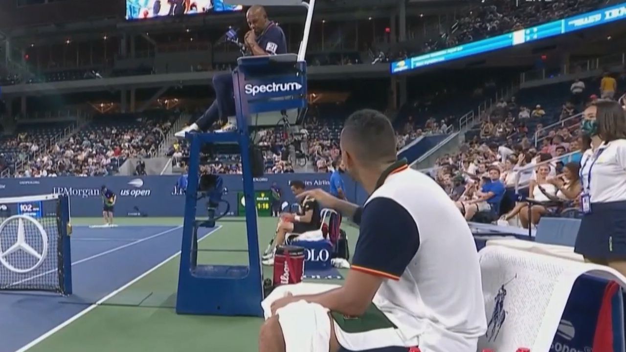 Kyrgios fires up after time violation