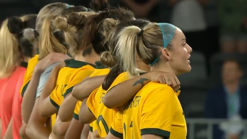 Australian anthem plays before Matildas first home game in nearly two years