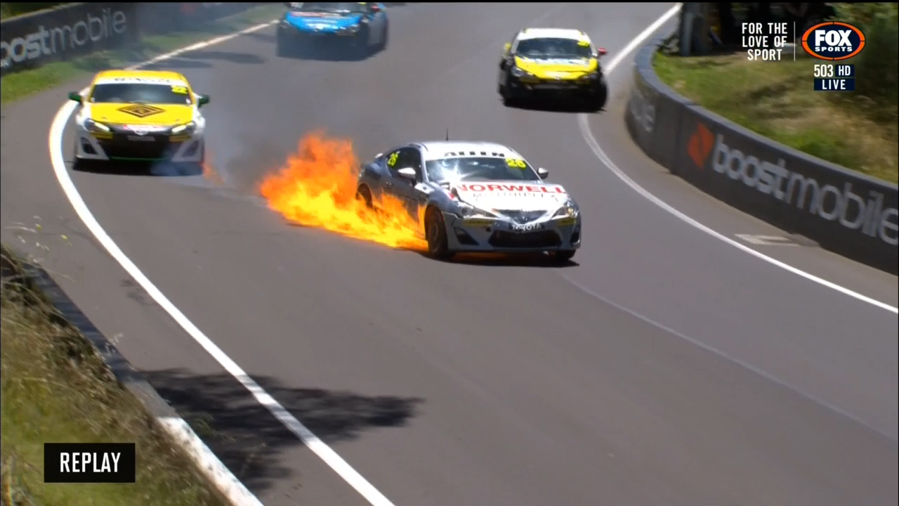 'Unreal' scenes at Bathurst 1000 as car ignites