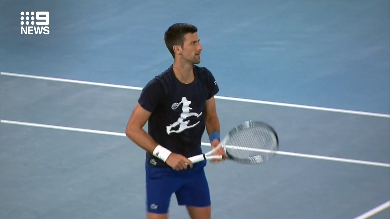 Djokovic hits practice courts early 