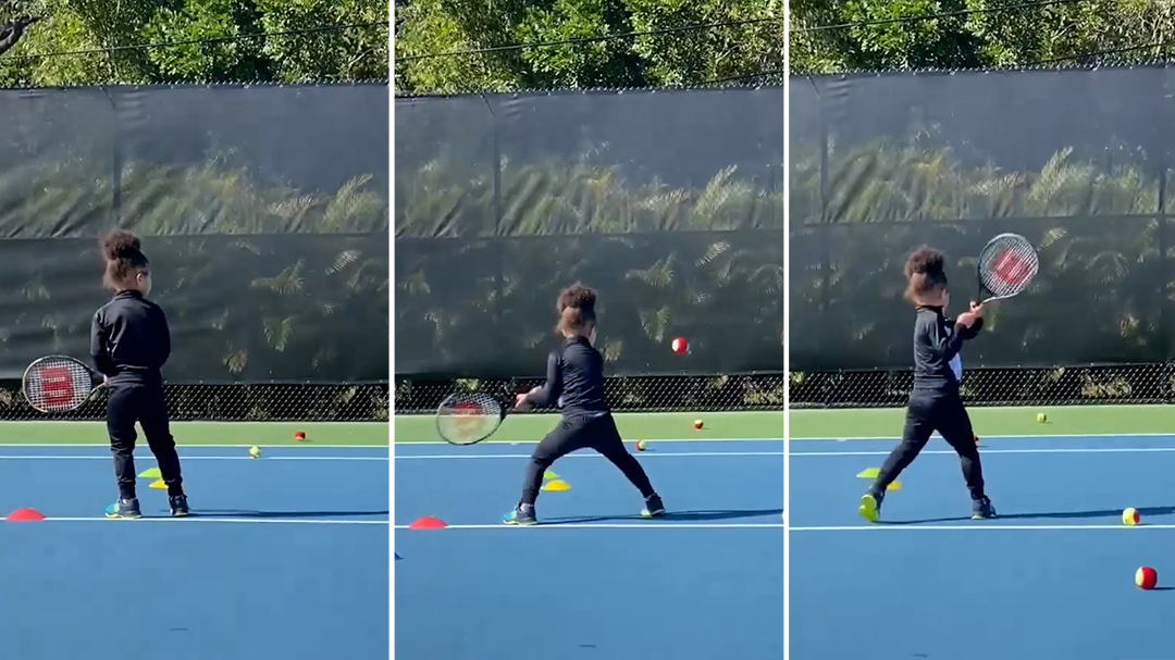 Serena Williams' four-year-old daughter shows off her tennis skills