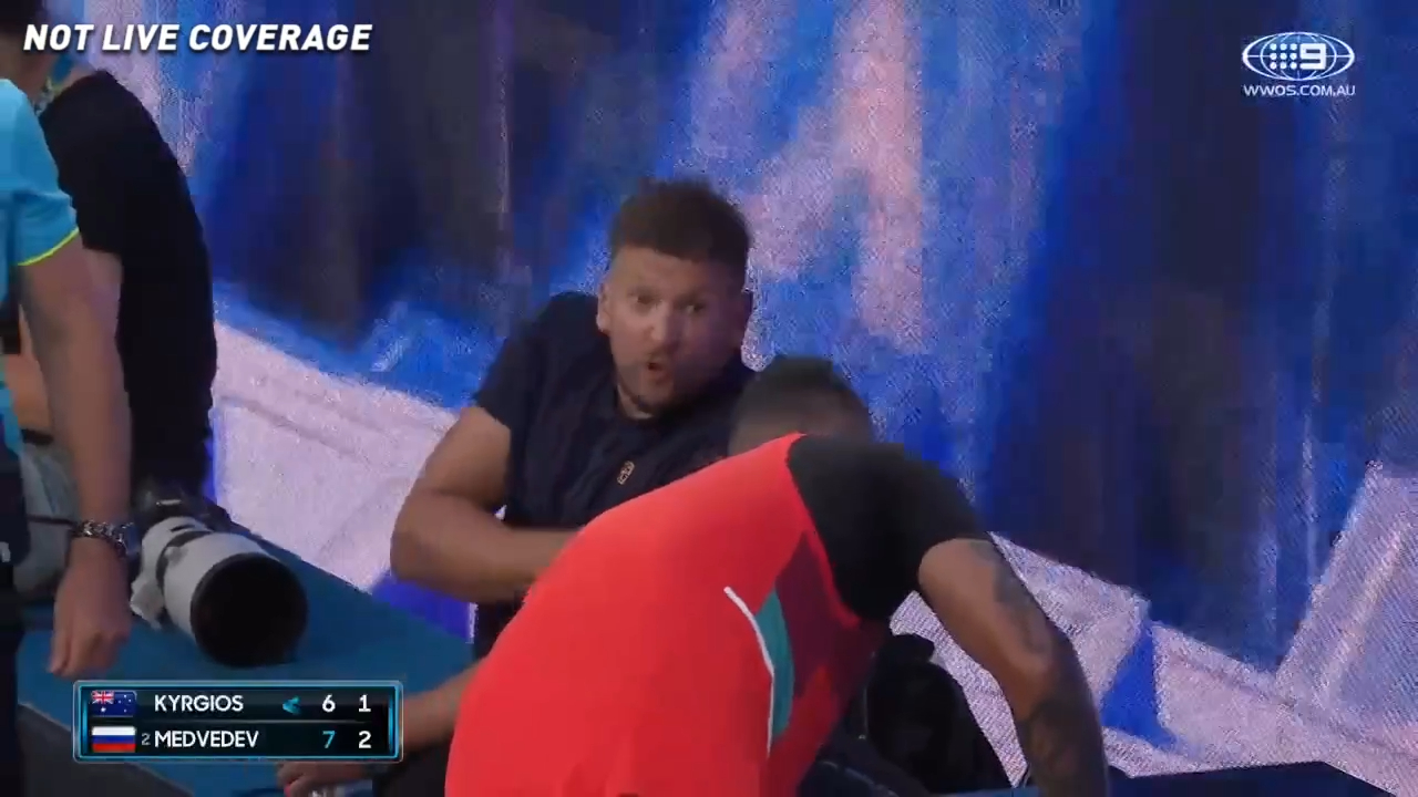 Kyrgios stops mid-match to talk tactics with Alcott