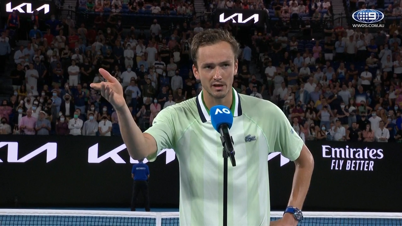 Daniil Medvedev urges the fans at Rod Laver Arena to show respect to Jim Courier