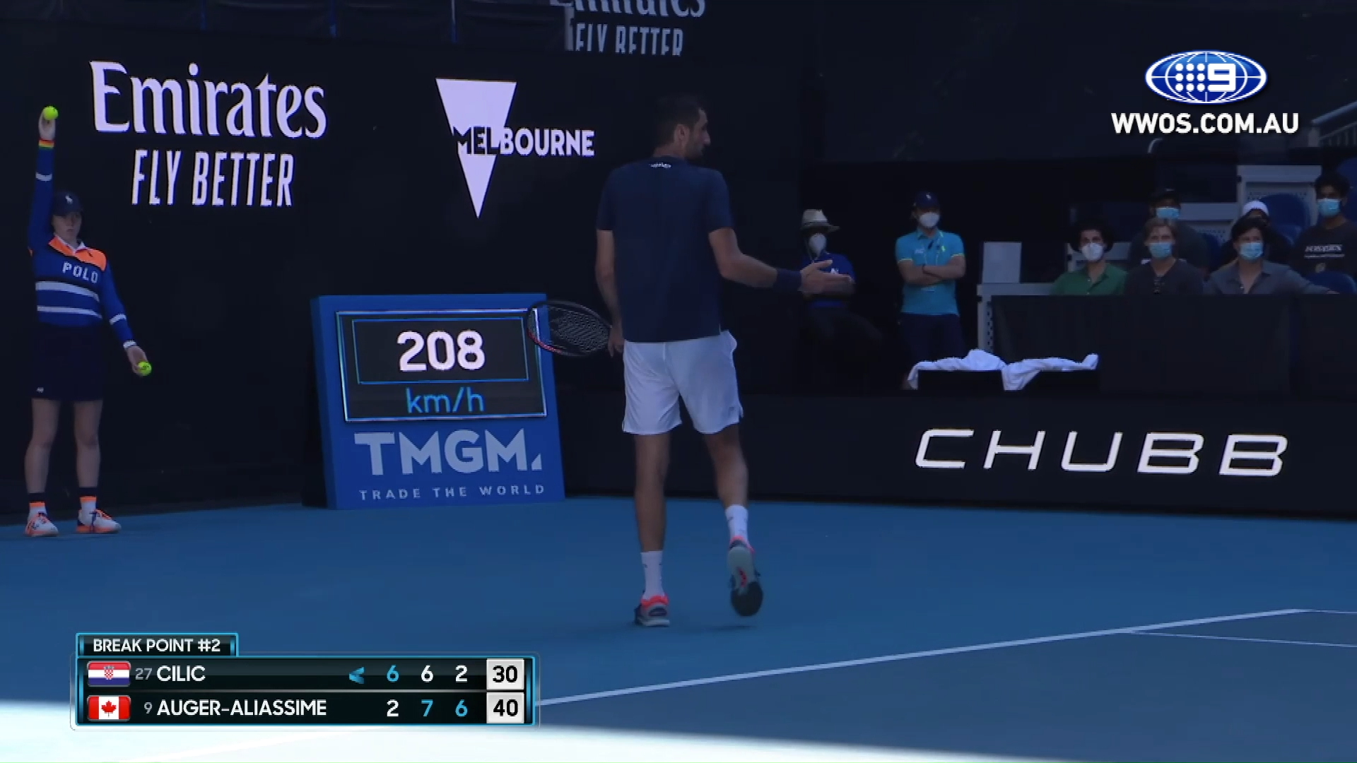 Marin Cilic gets frustrated during the fourth set