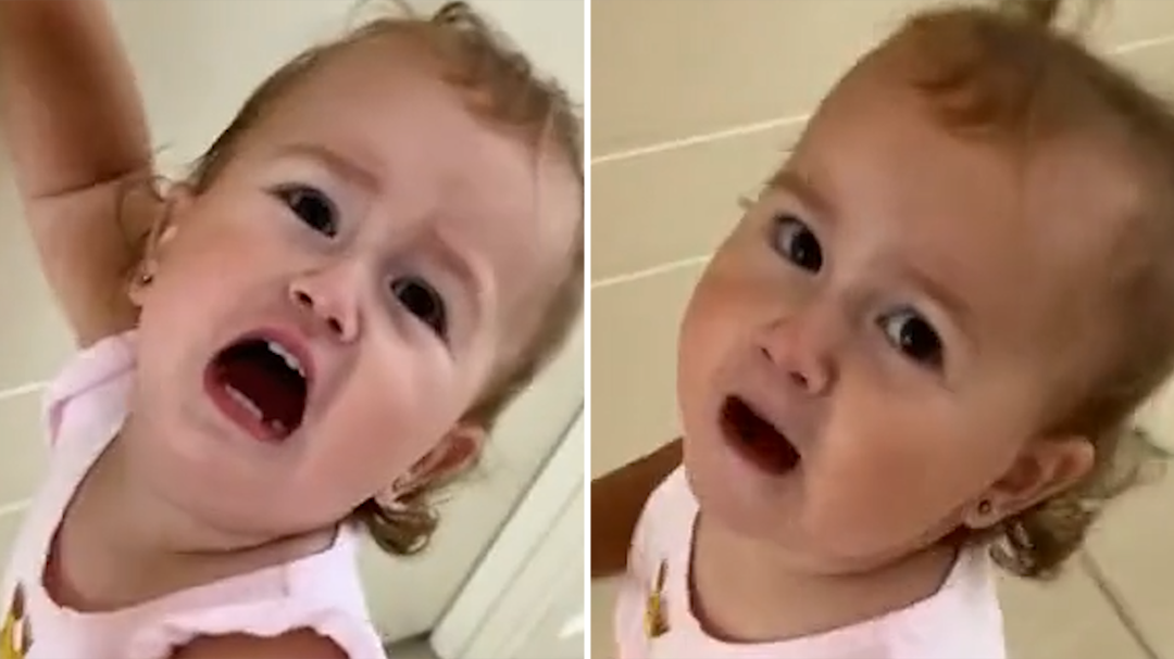 Hilarious moment toddler stops mid-tantrum by Bunnings