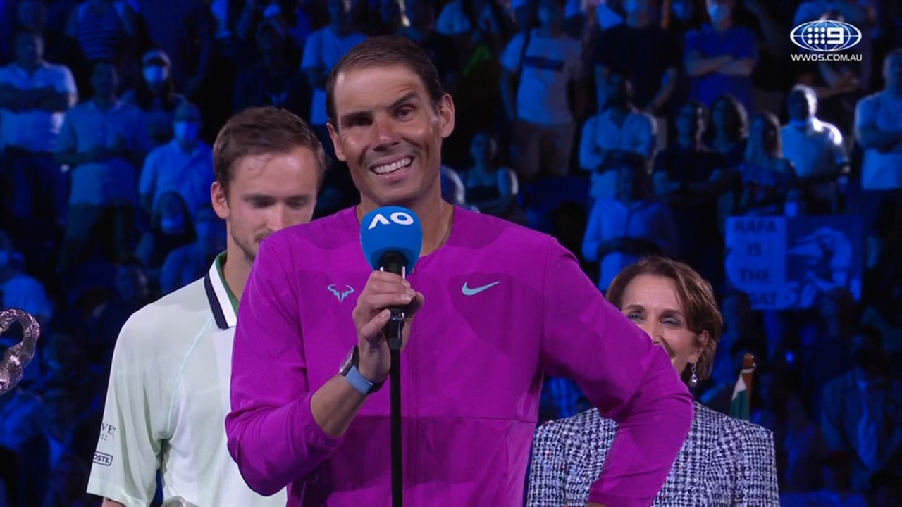 Rafael Nadal speaks after winning the 2022 Australian Open