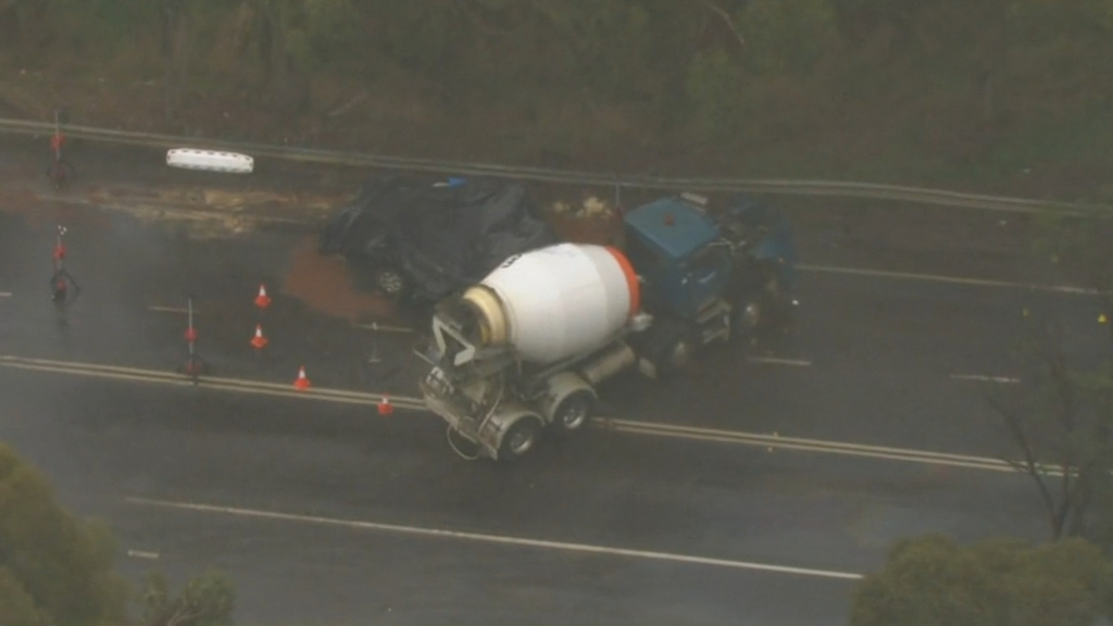 Driver dies after cement truck, car collide at Kilmore