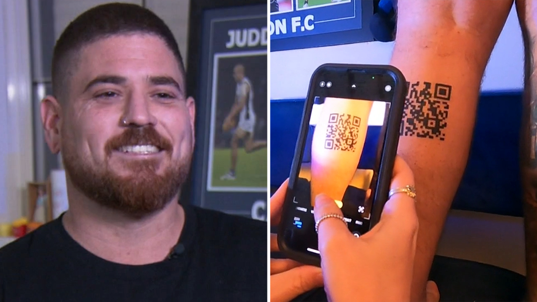 Die-hard Carlton fan gets QR code tattooed to his leg