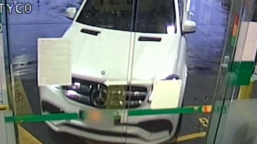 CCTV shows stolen car slamming into petrol station during string of driving incidents