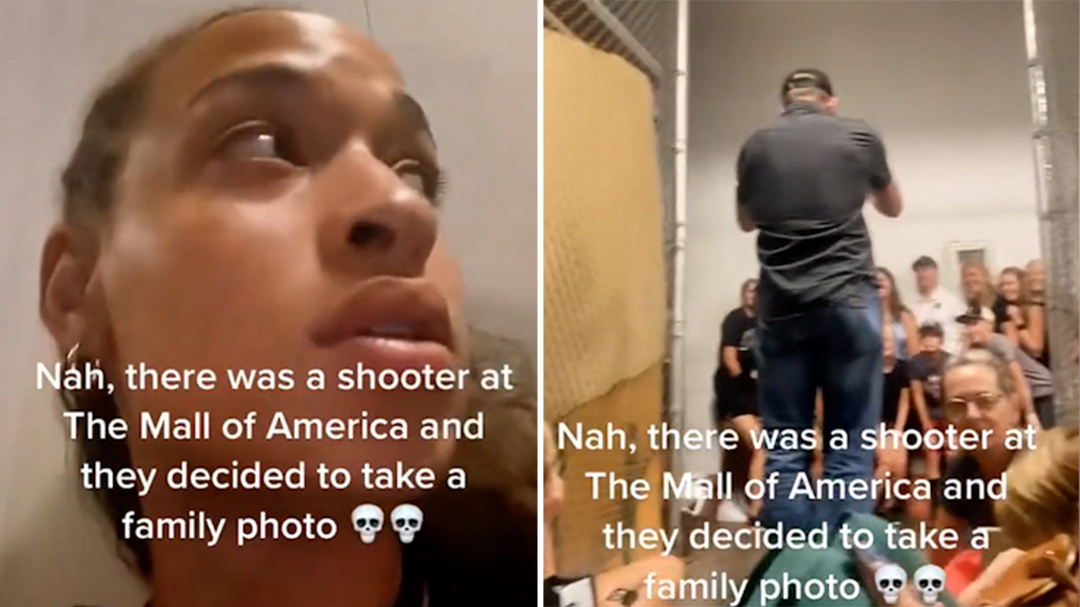 Woman films group trying to take photo during mall shooting