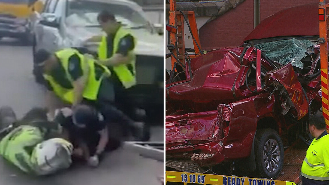Video shows dramatic arrest at crash scene as truck stuck under Brisbane bridge