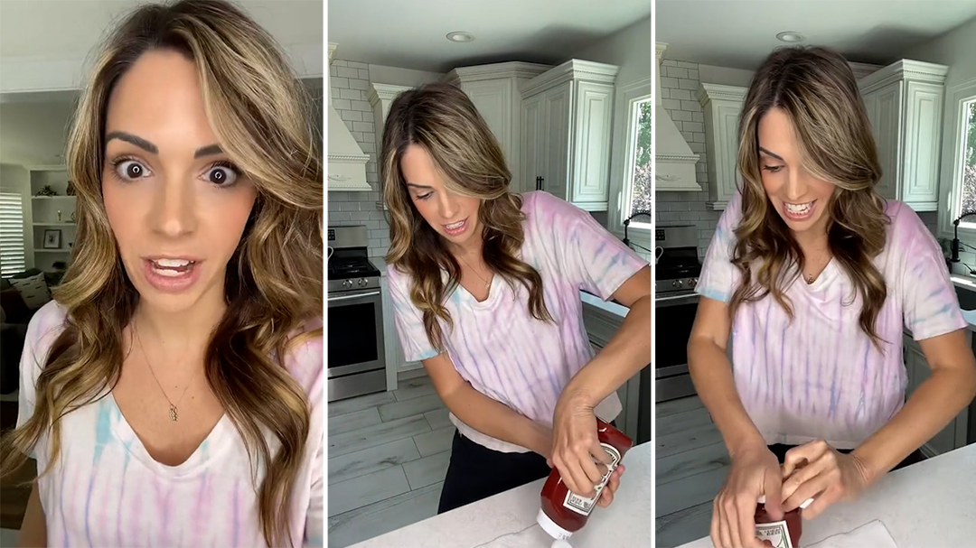 Woman figures out 'right' way to open tomato sauce