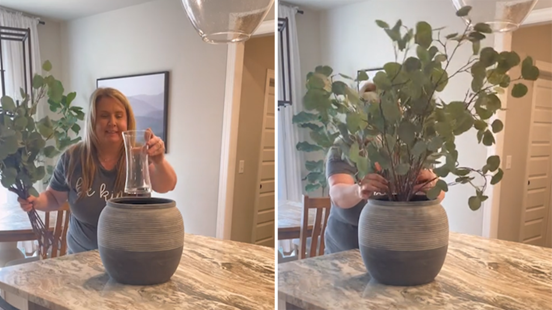 Flower arrangement hack for styling with big vases