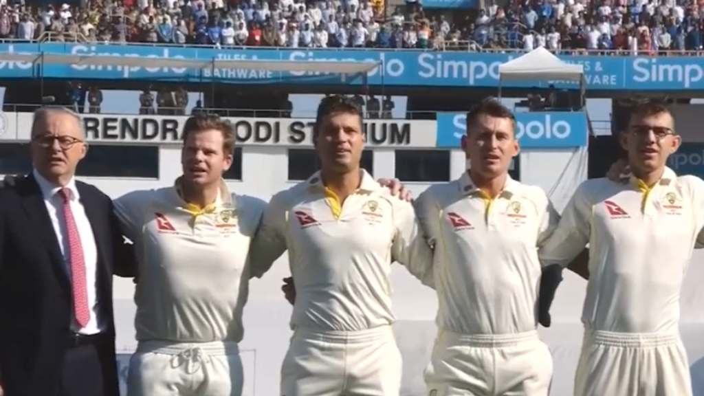 Albanese joins Aussies for national anthem