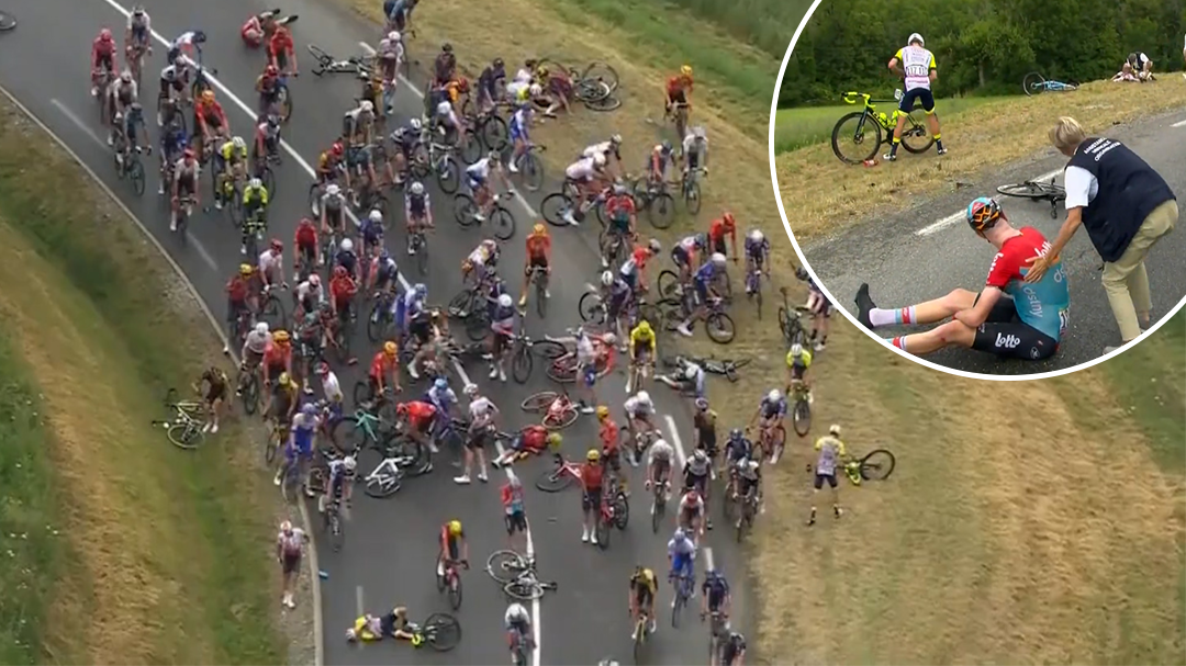 Enormous pile-up halts Tour de France