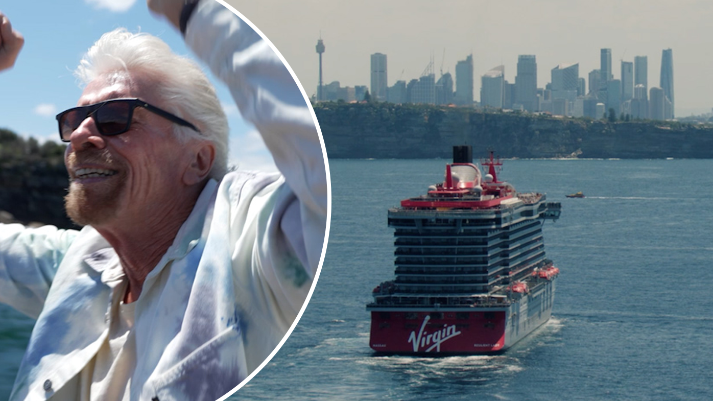 Tycoon Sir Richard Branson welcomes cruise ship to Australia