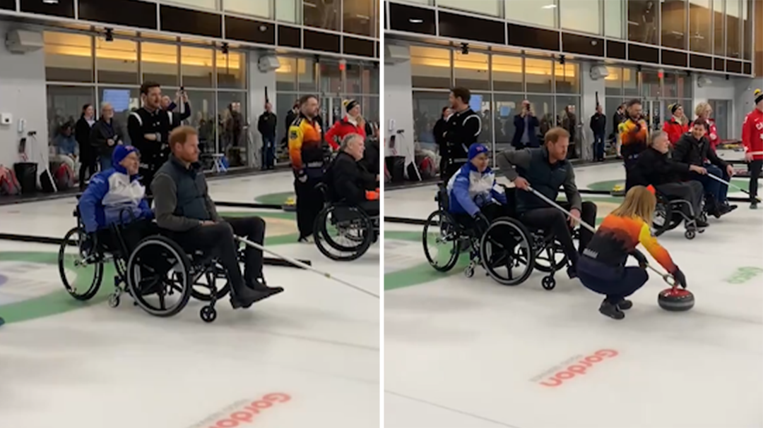 Prince Harry and Michael Buble try wheelchair curling during Invictus event