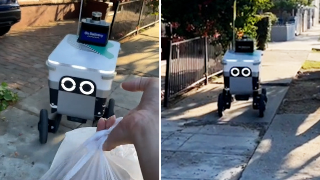 Woman has food delivered by Uber Eats robot