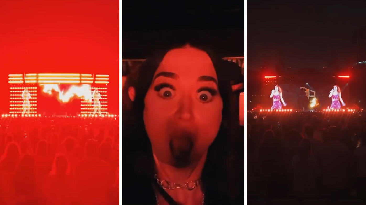 Katy Perry reacts as Taylor Swift sings diss track Bad Blood in Sydney