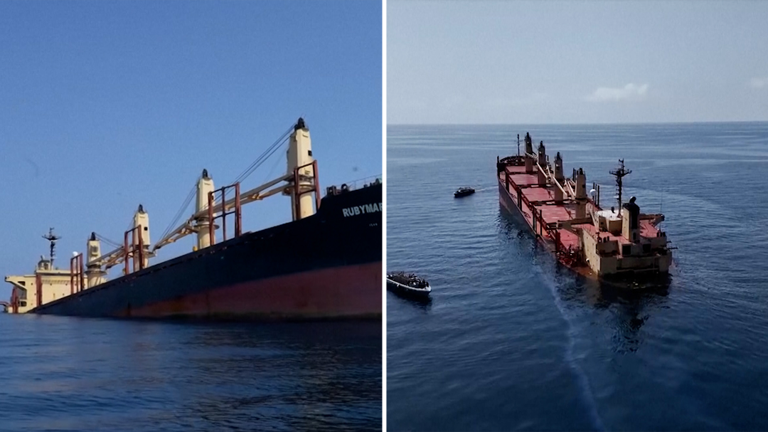 British ship sinking after Houthi attack