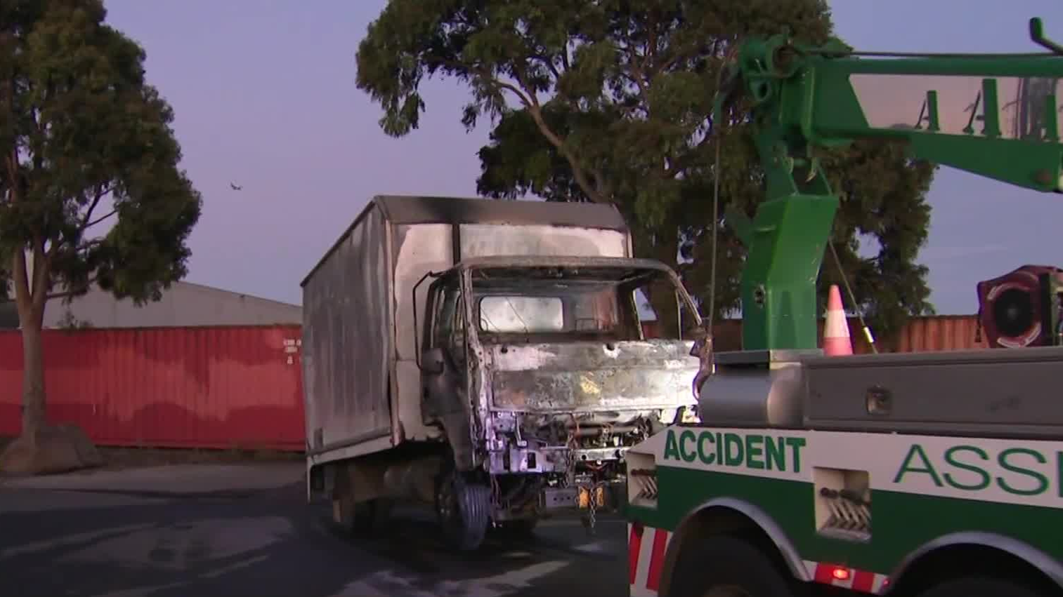 Truck rams storage depot before being set alight in Melbourne