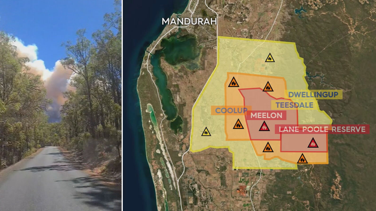 Out-of-control bushfire burning south of Perth