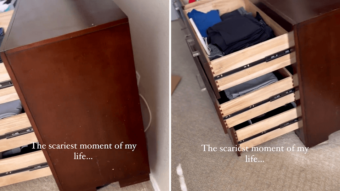 Mum's warning after son almost crushed by chest of drawers