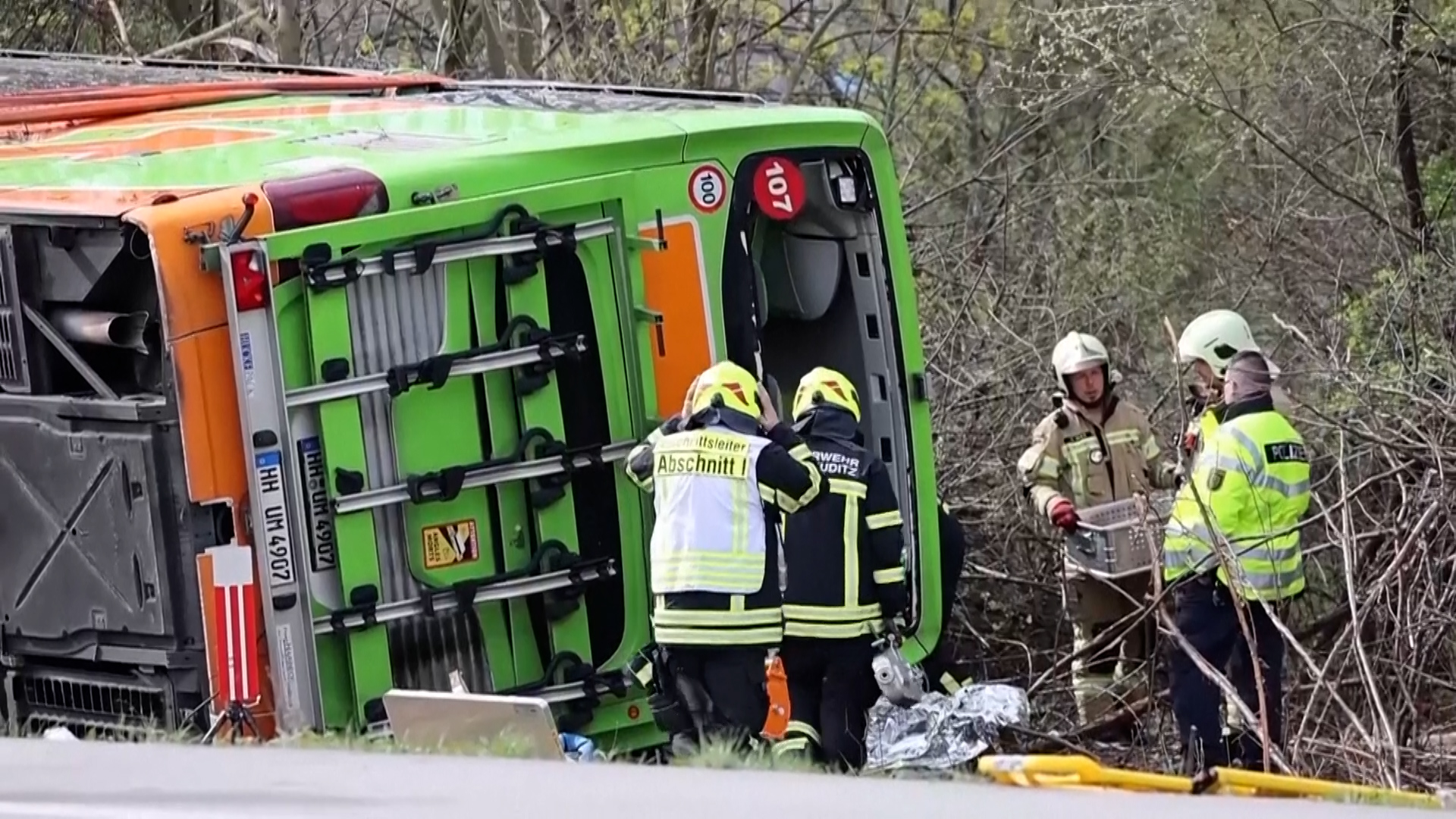 Bus comes off highway in eastern Germany, killing at least five people
