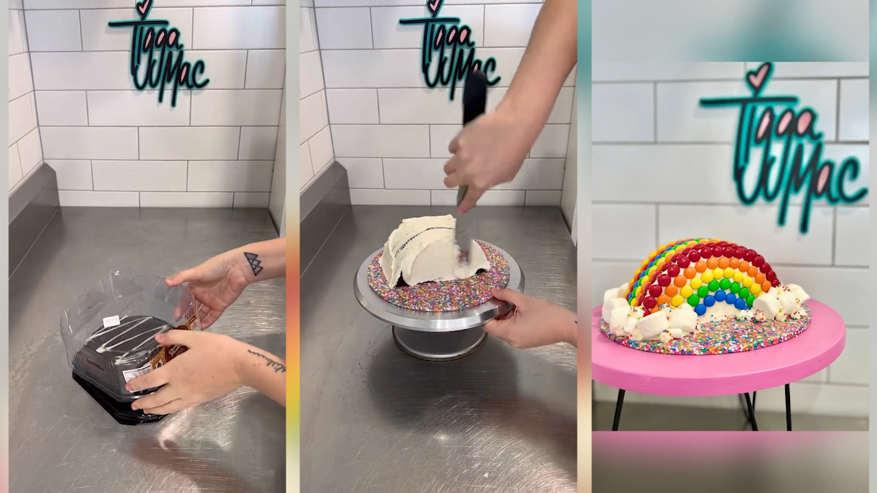 How to turn a Woolies mud cake into a professional-looking rainbow cake