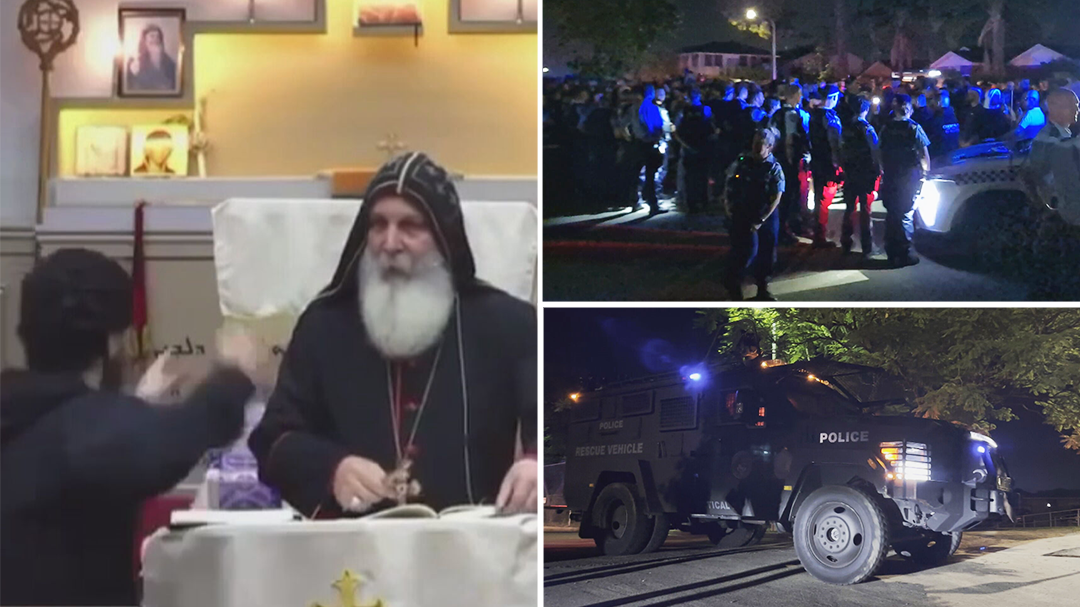 Appeals for calm after riots break out following alleged Sydney church stabbing