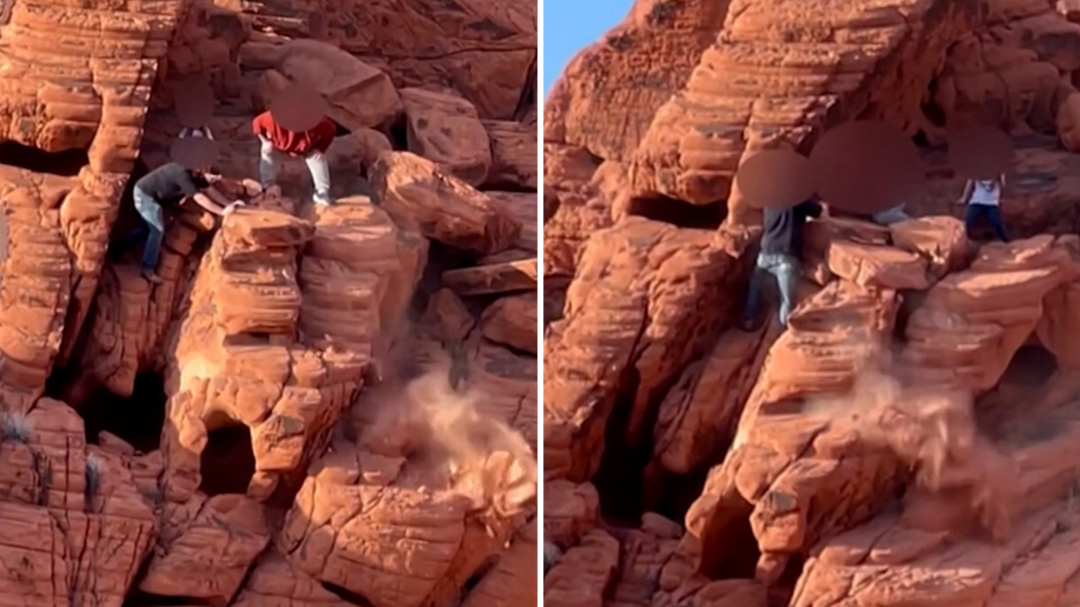 Two visitors captured on video destroying ancient rock formations in US