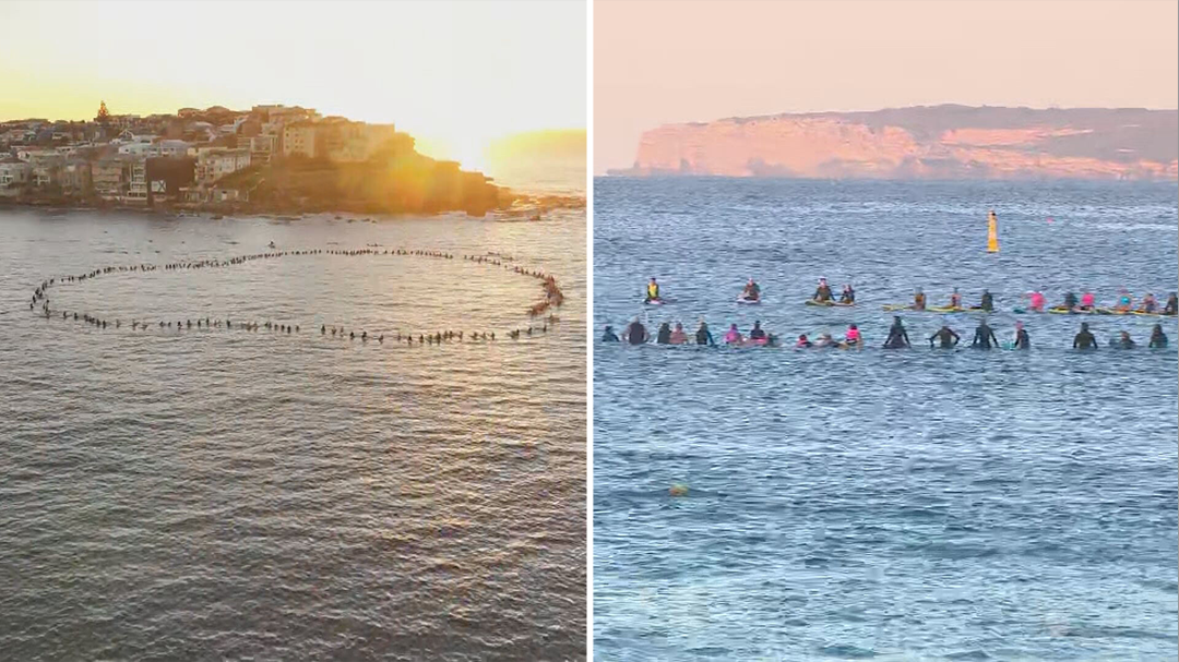 Hundreds paddle out at Sydney beach to remember Bondi victims