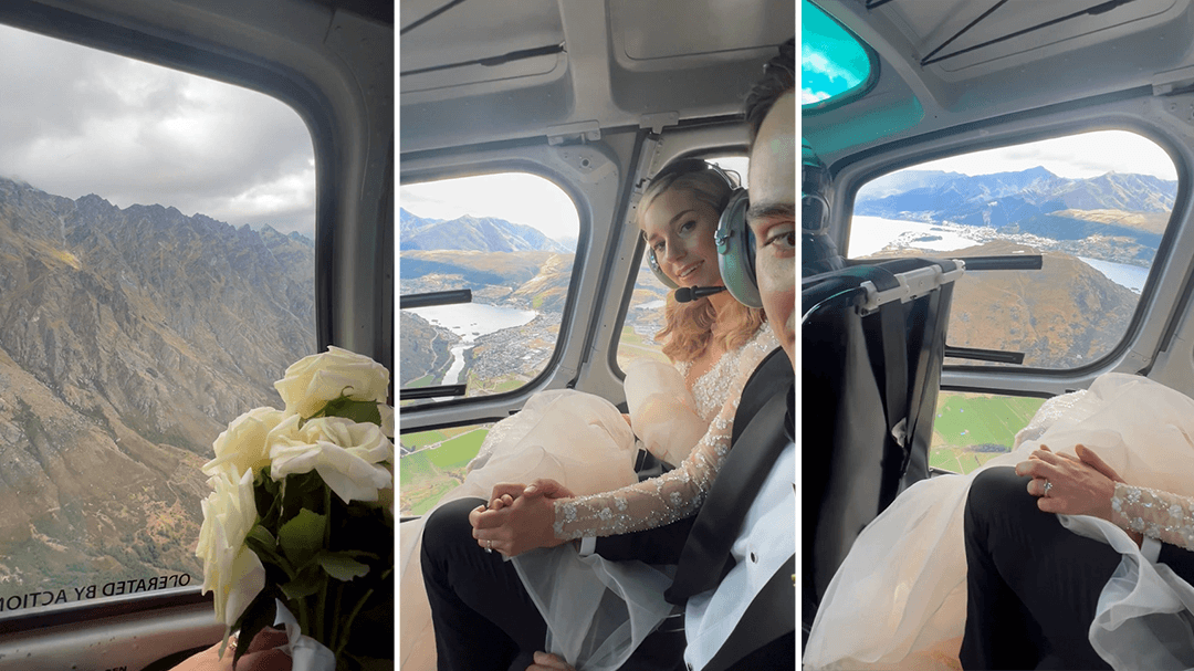 Couple's spectacular helicopter ride after exchanging vows in Queenstown, NZ