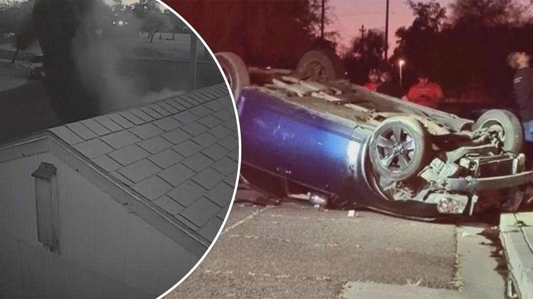 CCTV captures car flipping into the air after losing control