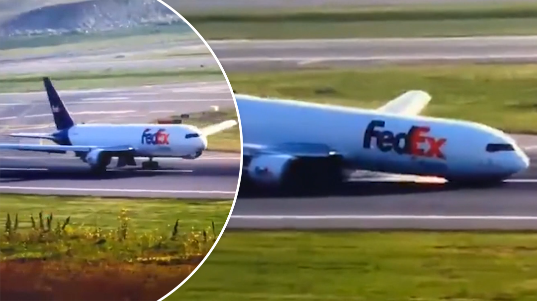 Cargo plane lands with no front wheels