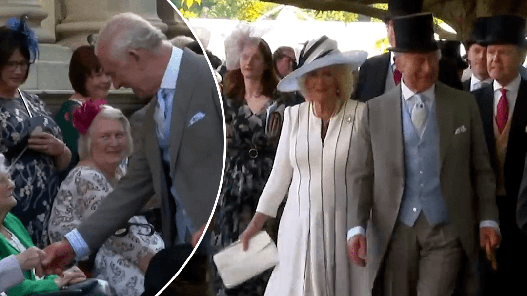 King Charles and Queen Camilla greet guests at Buckingham Palace Garden Party