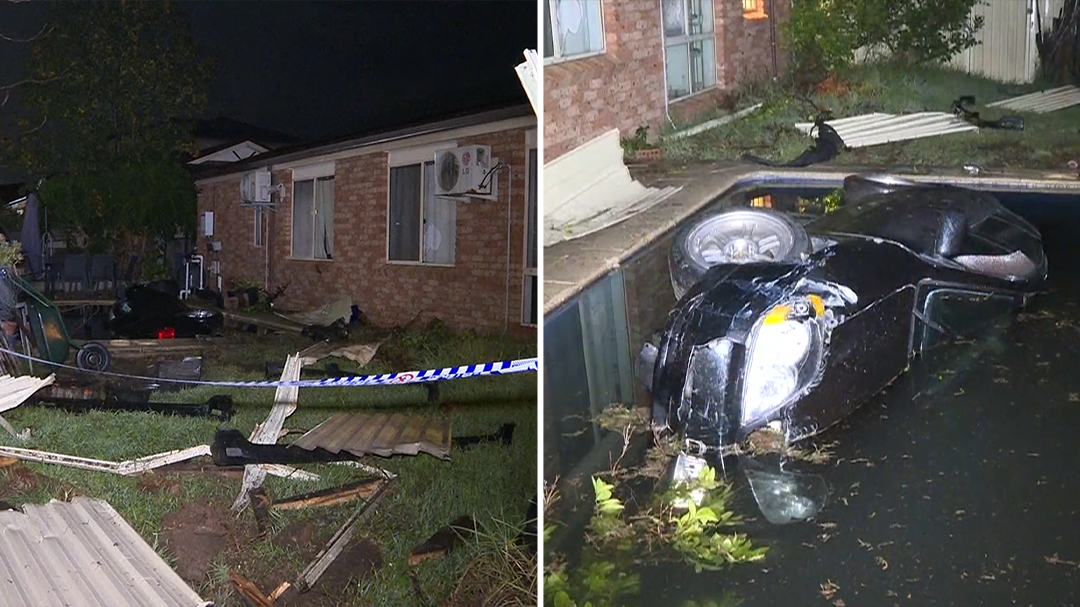 Family woken after car crashes into pool