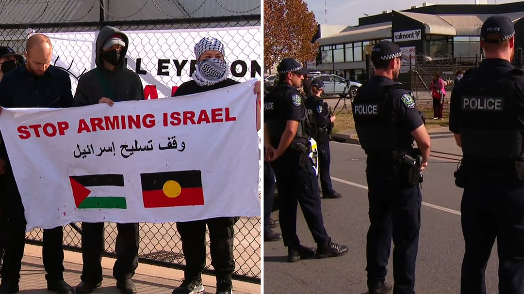 Pro-Palestine protesters chain themselves to a fence