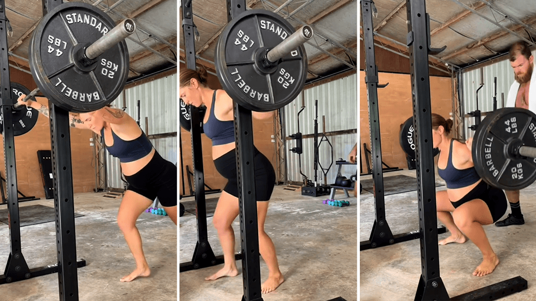 Frances Loch performs a heavy squat while pregnant