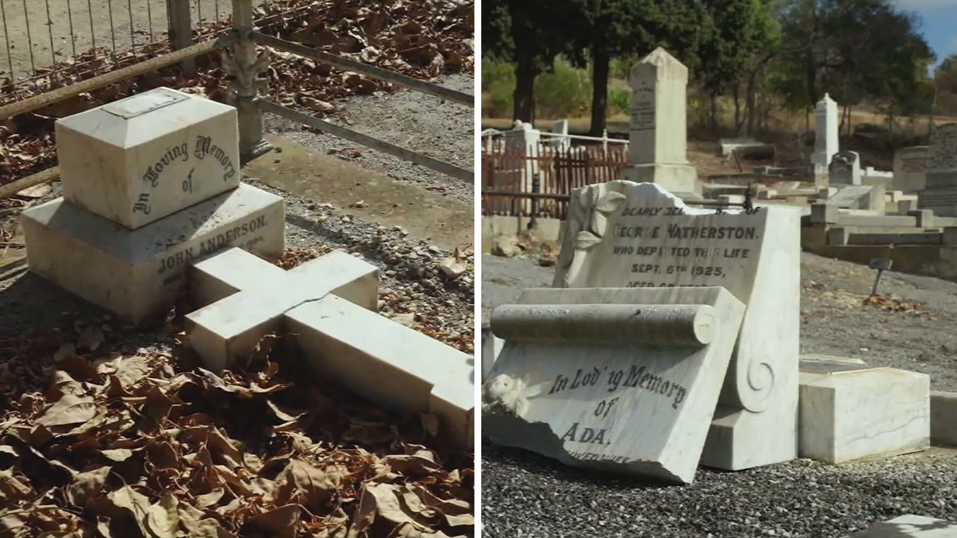 Historic headstones destroyed by vandals at cemetery