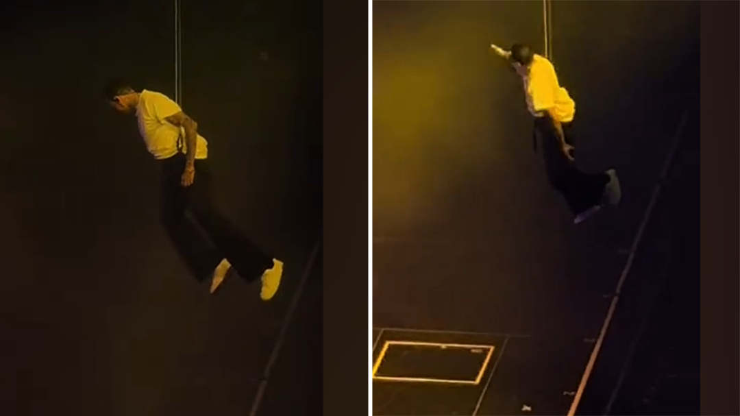 Chris Brown gets stuck mid-air during concert