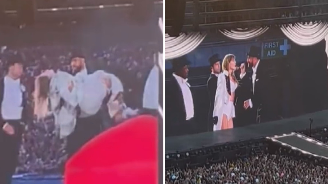 Travis Kelce joins Taylor Swift on stage in surprise Eras Tour performance