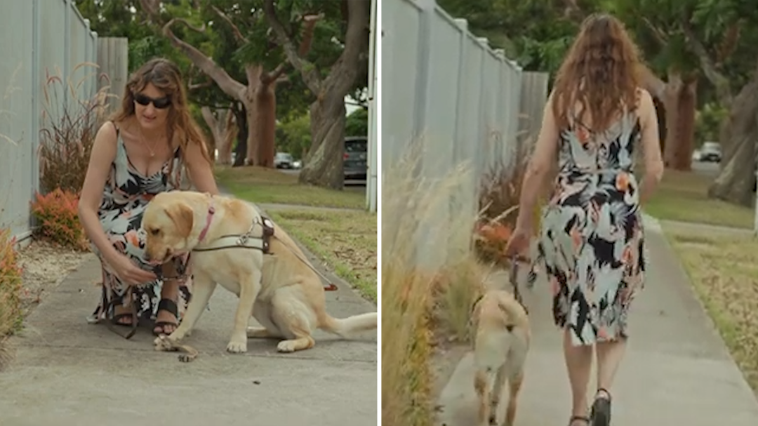 Melbourne woman Melanie shows how she works with her guide dog Dessi