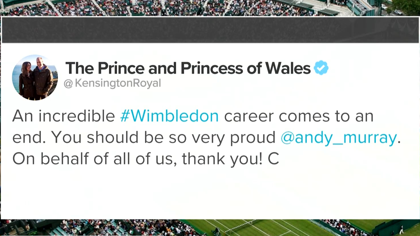 Princess of Wales pays tribute to Murray