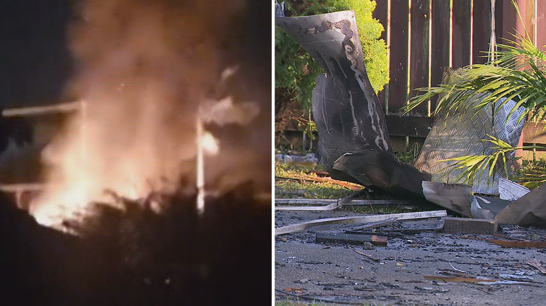 Caravan bursts into flames just metres from sleeping families